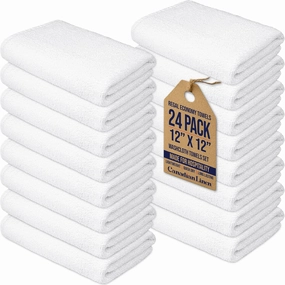 Regal Economy Washcloth 12x12, 24 Pack Absorbent Cotton Facecloth Lightweight Quick Dry White Terry Cleaning Face Towels for Bathroom Hotel Restaurant Kitchen Salon Spa Barber Shop Hair