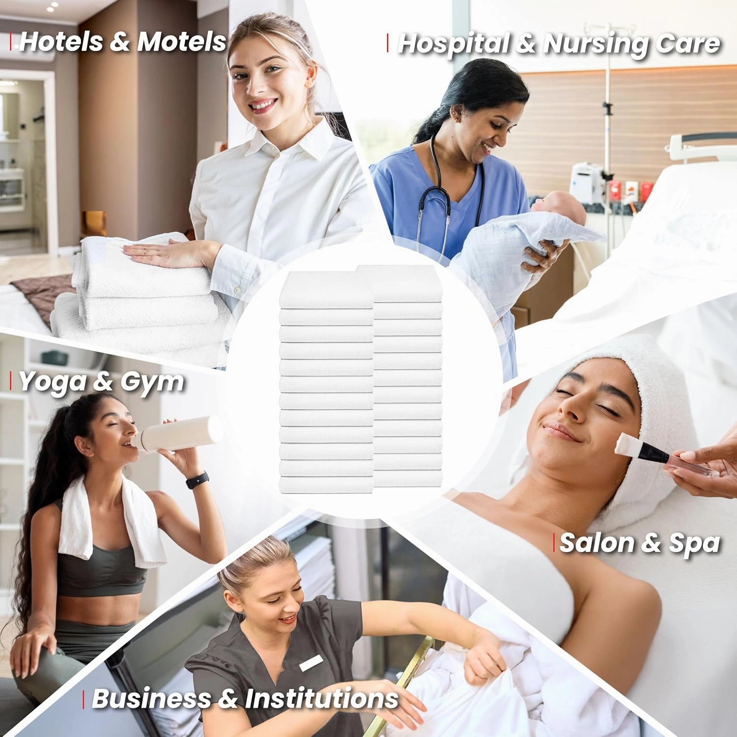 Regal Economy Washcloth 12x12, 24 Pack Absorbent Cotton Facecloth Lightweight Quick Dry White Terry Cleaning Face Towels for Bathroom Hotel Restaurant Kitchen Salon Spa Barber Shop Hair