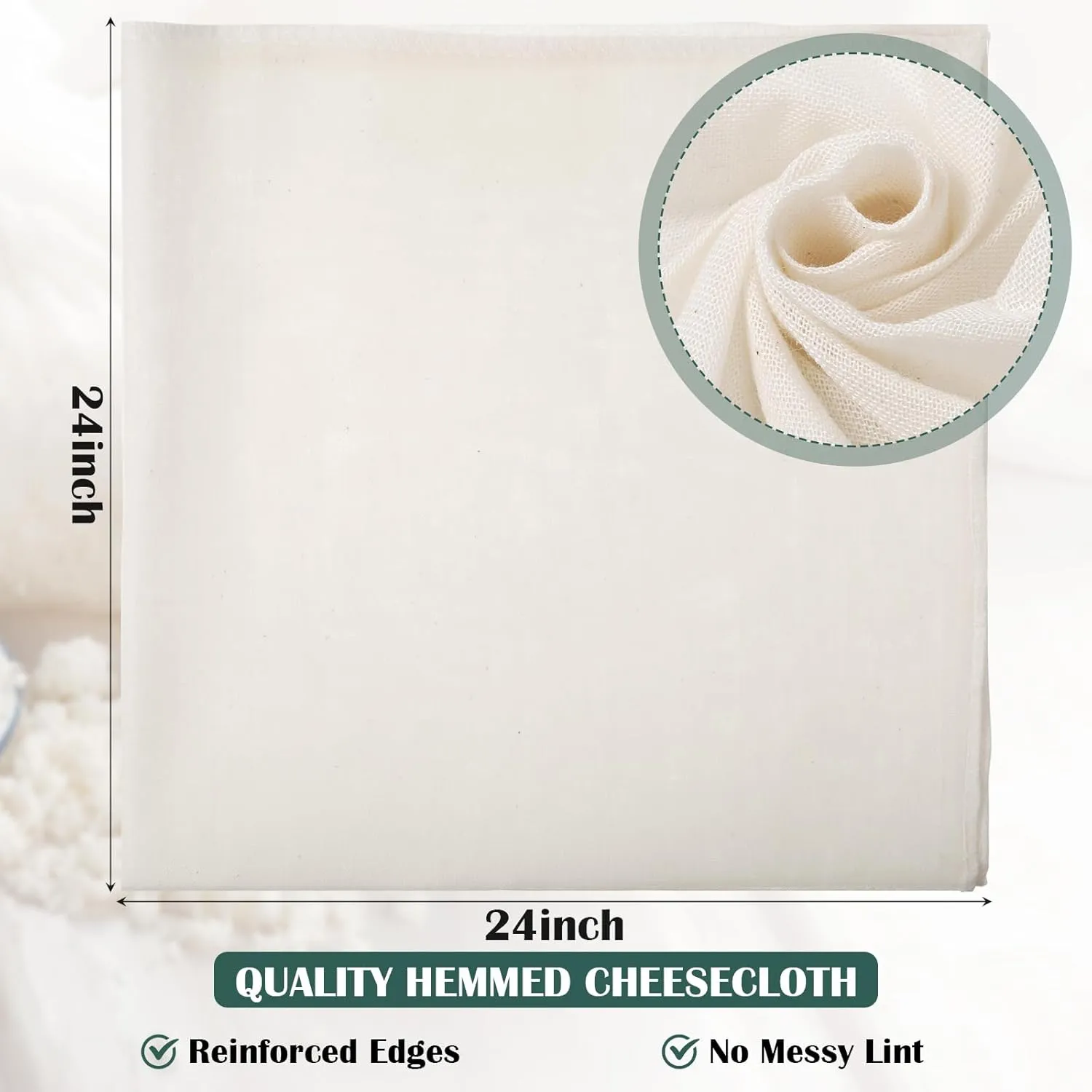 Reginary 24 Pcs 20 x 20 Inches Cheese Cloths Bulk, Grade 100, Hemmed Cheesecloth for Straining Unbleached Cotton Muslin Cloth Reusable for Cooking Baking Juicing Cheese Making