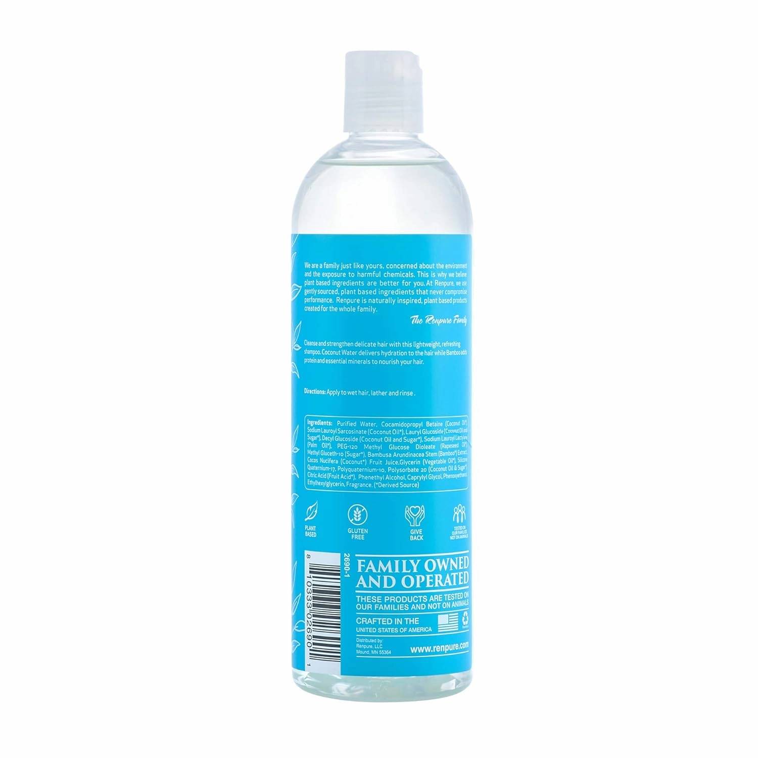 Renpure plant-based Beauty Bamboo Coconut Water Volume   Body Shampoo, 16 Fluid Oz