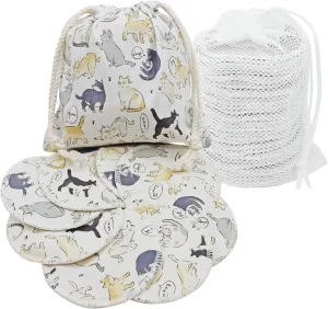 Reusable Pads, Makeup Remover, Organic Cotton Rounds, Pads Facial Rounds Fabric Pouch Laundry Bag (Cat)