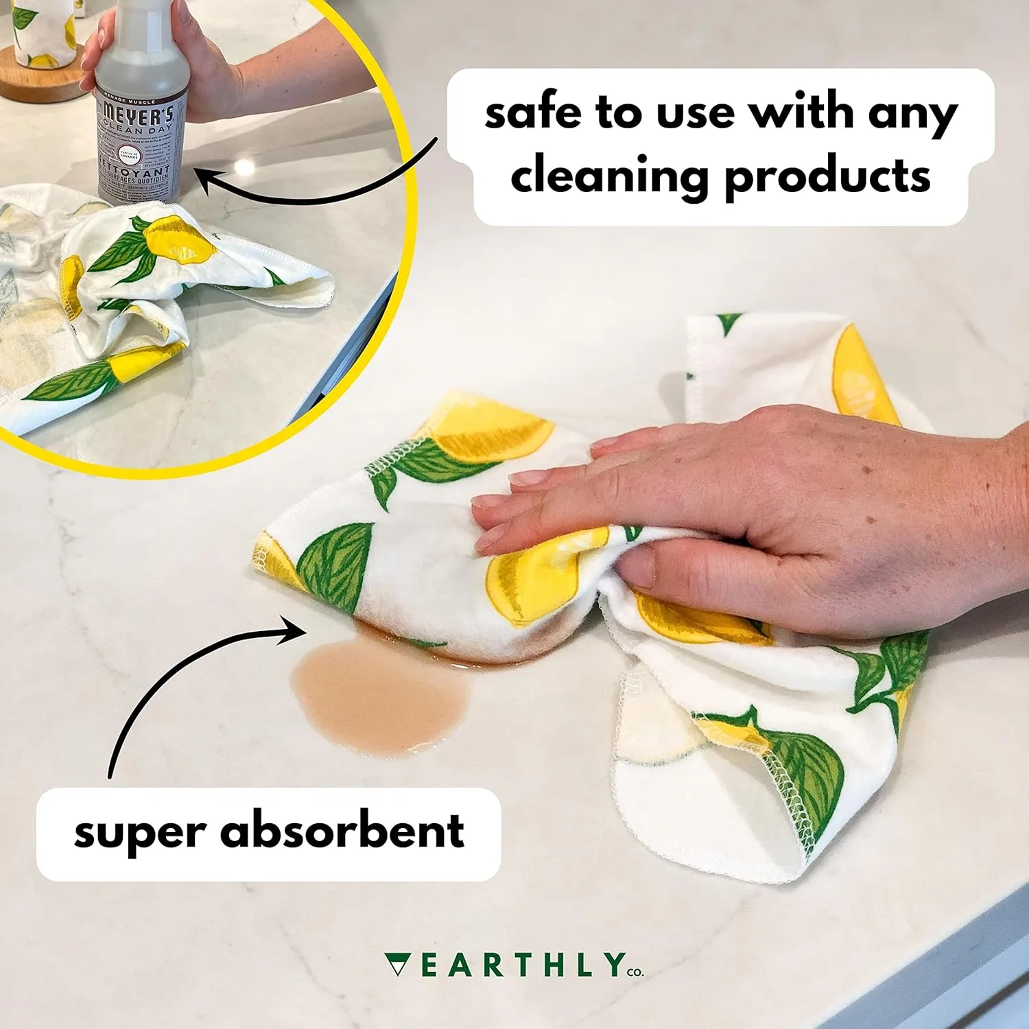 Reusable Paper Towels - 10 Pack - Roll of Washable Cotton Cloth Paper Towels - Paperless Reusable Napkins Cloth Washable - Absorbent   Long Lasting - Zero Waste Products - (Lemon)