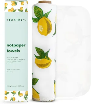 Reusable Paper Towels - 10 Pack - Roll of Washable Cotton Cloth Paper Towels - Paperless Reusable Napkins Cloth Washable - Absorbent   Long Lasting - Zero Waste Products - (Lemon)