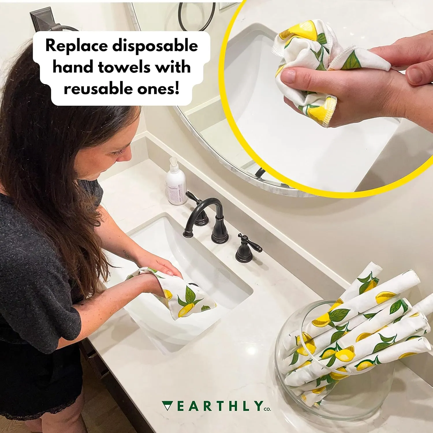 Reusable Paper Towels - 10 Pack - Roll of Washable Cotton Cloth Paper Towels - Paperless Reusable Napkins Cloth Washable - Absorbent   Long Lasting - Zero Waste Products - (Lemon)
