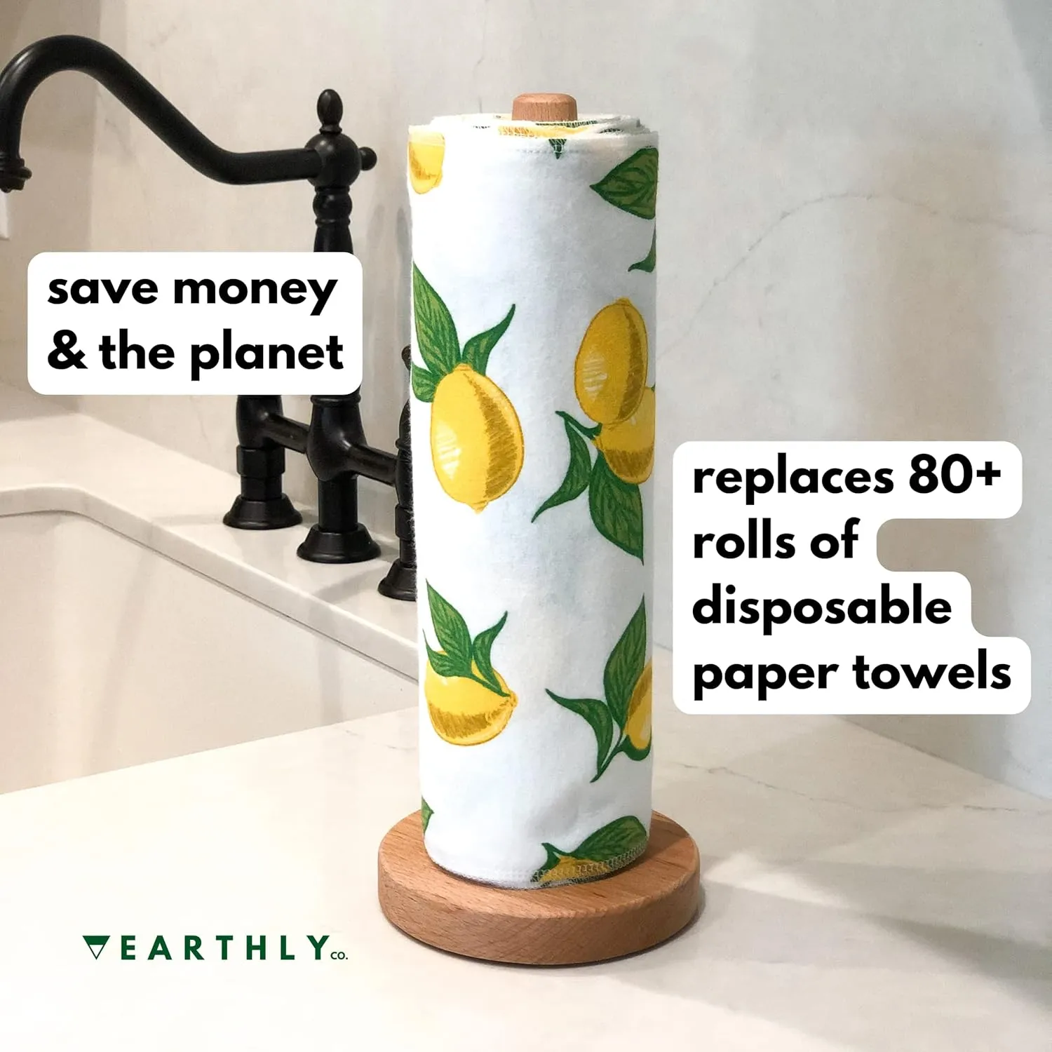 Reusable Paper Towels - 10 Pack - Roll of Washable Cotton Cloth Paper Towels - Paperless Reusable Napkins Cloth Washable - Absorbent   Long Lasting - Zero Waste Products - (Lemon)