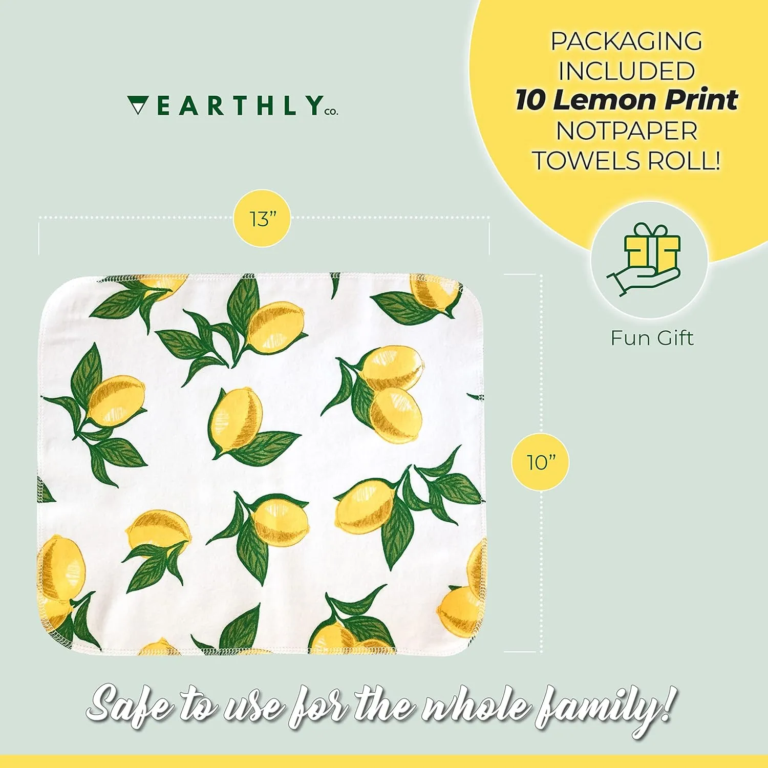 Reusable Paper Towels - 10 Pack - Roll of Washable Cotton Cloth Paper Towels - Paperless Reusable Napkins Cloth Washable - Absorbent   Long Lasting - Zero Waste Products - (Lemon)