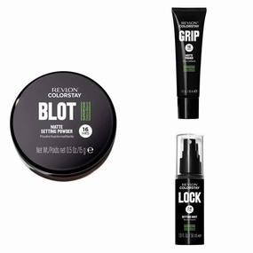 Revlon ColorStay Blot Face Powder, Grip Primer, & 24 Hr Lock Setting Mist; Mattifying, Blurs Imperfections & Reduces Pore Appearance