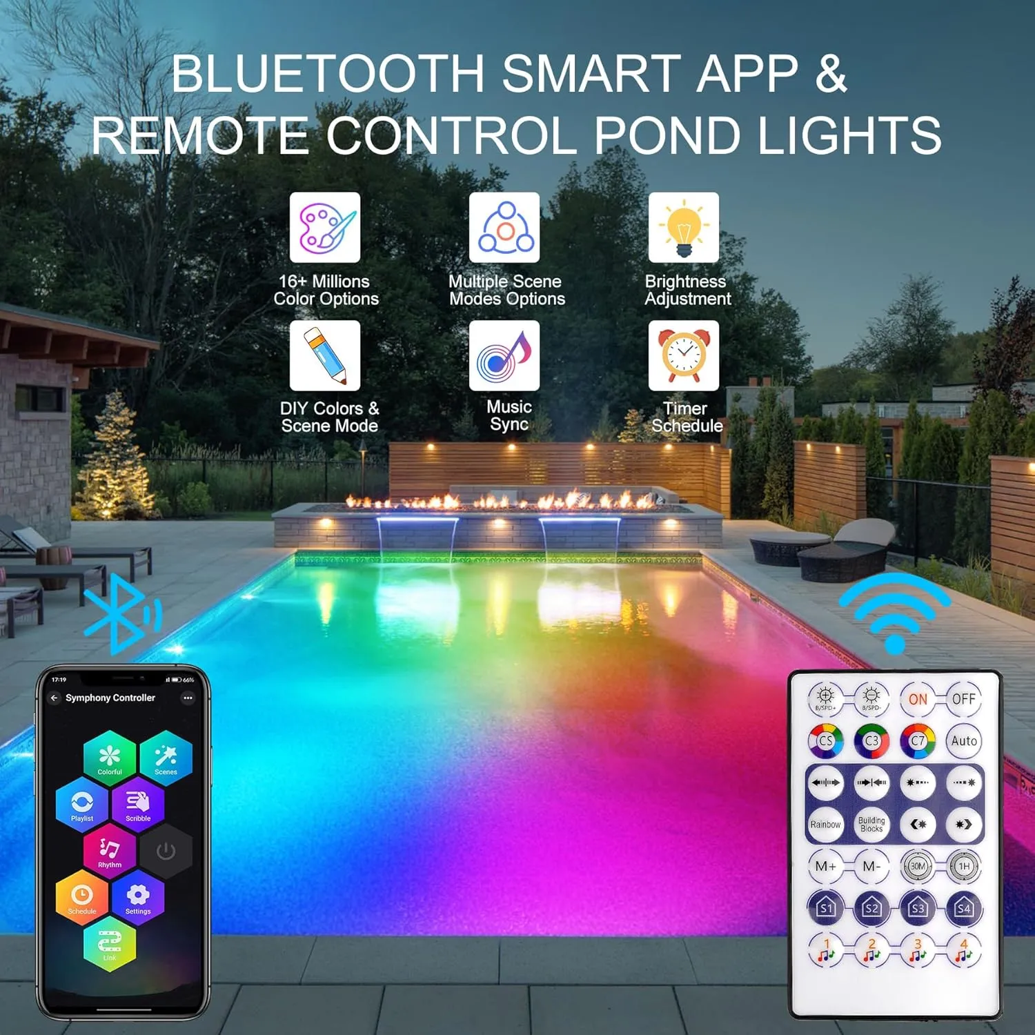 RGB Underwater Pond Lights, Super Bright LED Submersible Fountain Lights Colored Landscape Spotlights, Bluetooth APP Control IP68 Waterproof for Fish Aquarium Tank Garden Yard Pool (Set of 3)