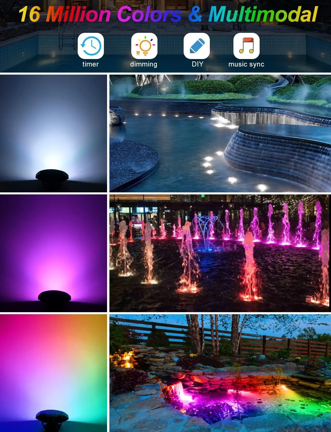 RGB Underwater Pond Lights, Super Bright LED Submersible Fountain Lights Colored Landscape Spotlights, Bluetooth APP Control IP68 Waterproof for Fish Aquarium Tank Garden Yard Pool (Set of 3)