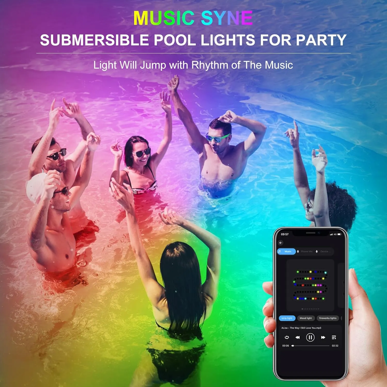 RGB Underwater Pond Lights, Super Bright LED Submersible Fountain Lights Colored Landscape Spotlights, Bluetooth APP Control IP68 Waterproof for Fish Aquarium Tank Garden Yard Pool (Set of 3)