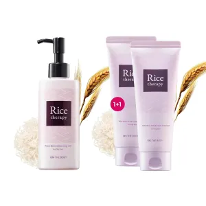 Rice Therapy Cleansing Oil (6.8fl oz) & Rice Bran Foam Cleanser (5.1 5.1fl oz, Pack of 2) - Facial Deep Cleansing Foam for Oily Skin. Radiant, Smooth Skin with Gentle Scrub for Men & Women,