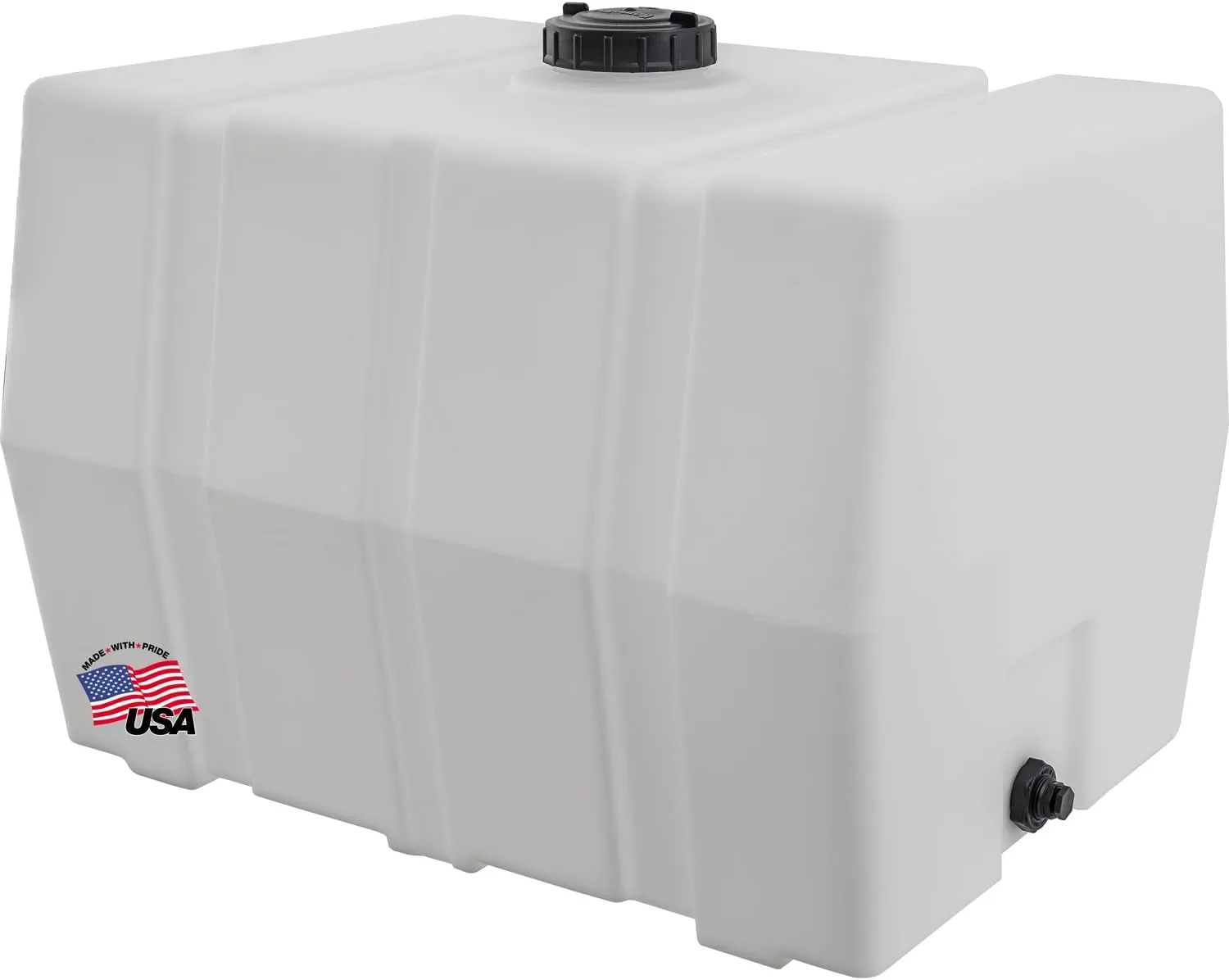 RomoTech 82123929 Horizontal Square Reservoir Water Tank, 100 gallon, Made in USA, Natural Poly Tank For Non-Flammable Liquids, UV-Resistant, Ideal for Agricultural Use, RV Water Storage