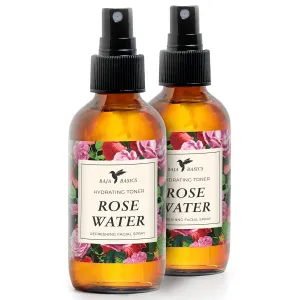 Rose Water Spray For Face, Body & Hair Hydrating Facial Toner, Refreshing, Soothing Mist Moisturizer for Dry Skin - Vegan Beauty Skincare Products - 4oz 2 Pack