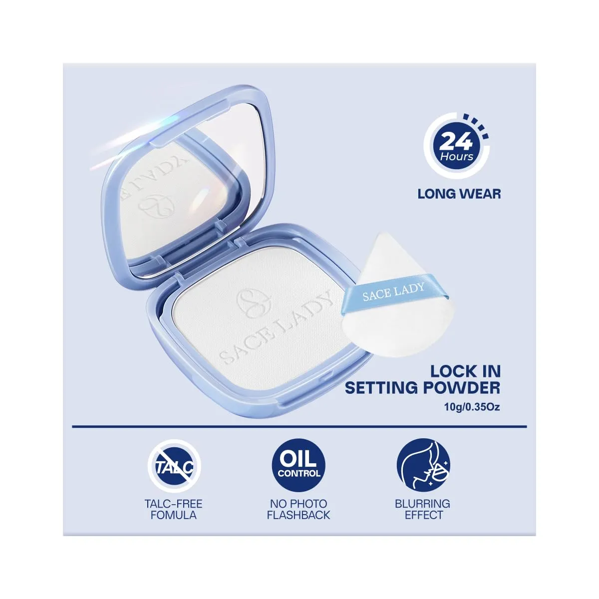 SACE LADY Face Powder Waterproof Setting Makeup, Oil Control Pressed Powder Compact for Women, Blurring Pores Matte Long Lasting Up to 24 Hours, Talc-Free and Cruelty-Free (#00 Translucent, 0.35Oz)