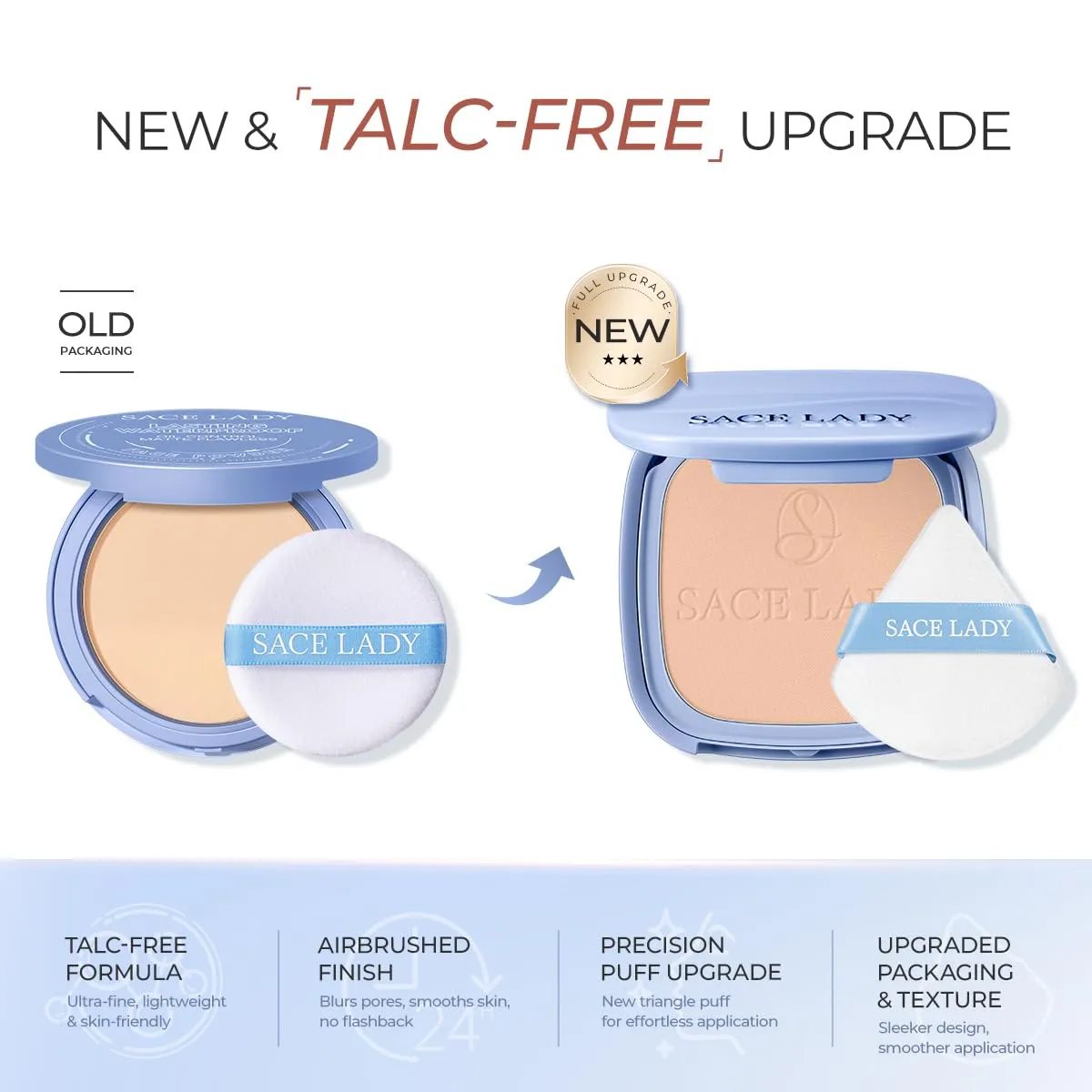 SACE LADY Face Powder Waterproof Setting Makeup, Oil Control Pressed Powder Compact for Women, Blurring Pores Matte Long Lasting Up to 24 Hours, Talc-Free and Cruelty-Free (#00 Translucent, 0.35Oz)