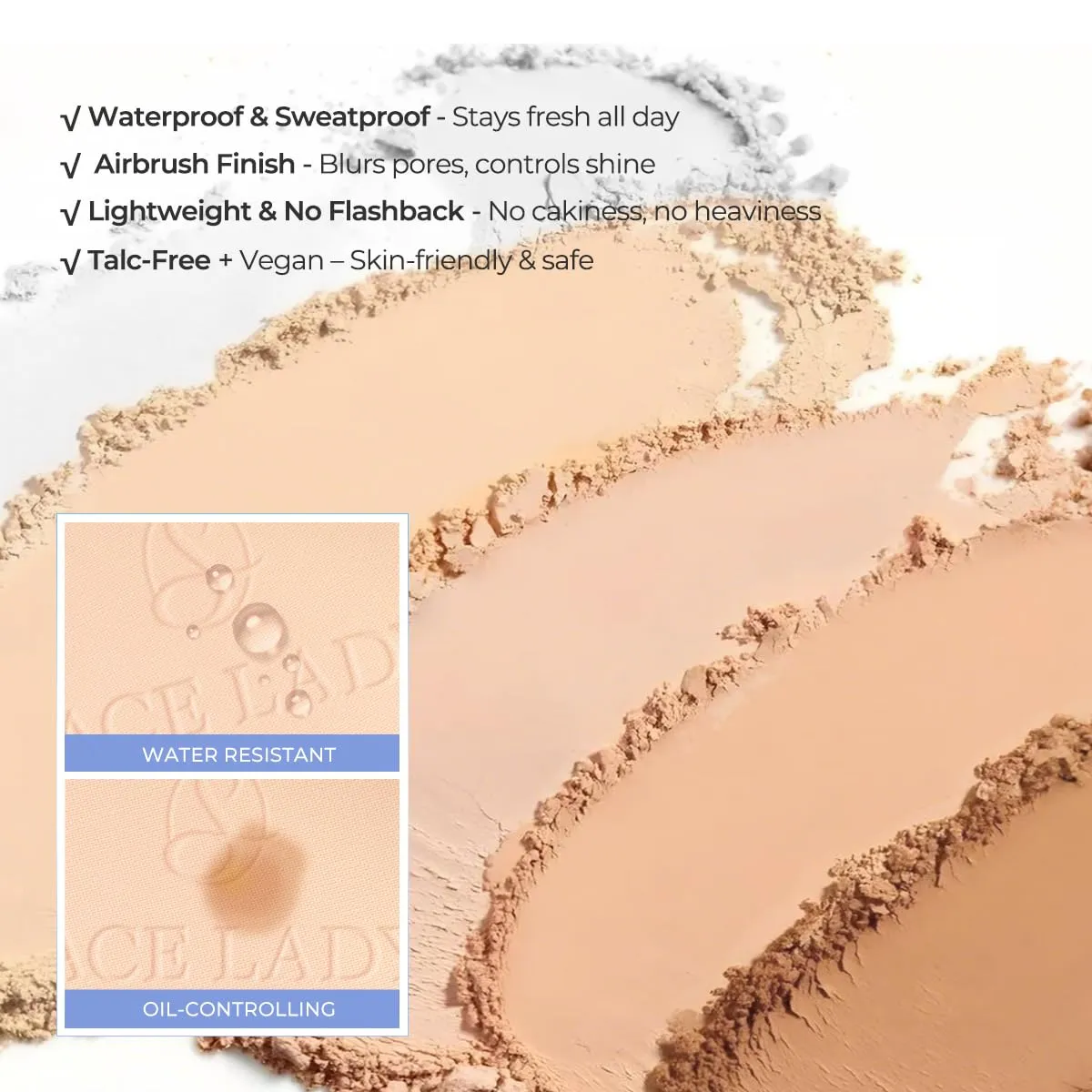 SACE LADY Face Powder Waterproof Setting Makeup, Oil Control Pressed Powder Compact for Women, Blurring Pores Matte Long Lasting Up to 24 Hours, Talc-Free and Cruelty-Free (#01 Cool Neutral, 0.35Oz)
