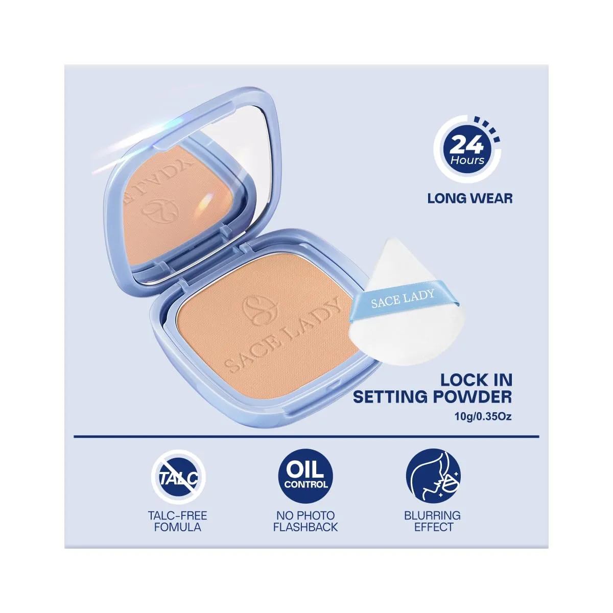 SACE LADY Face Powder Waterproof Setting Makeup, Oil Control Pressed Powder Compact for Women, Blurring Pores Matte Long Lasting Up to 24 Hours, Talc-Free and Cruelty-Free (#03 Warm-Neutral, 0.35Oz)