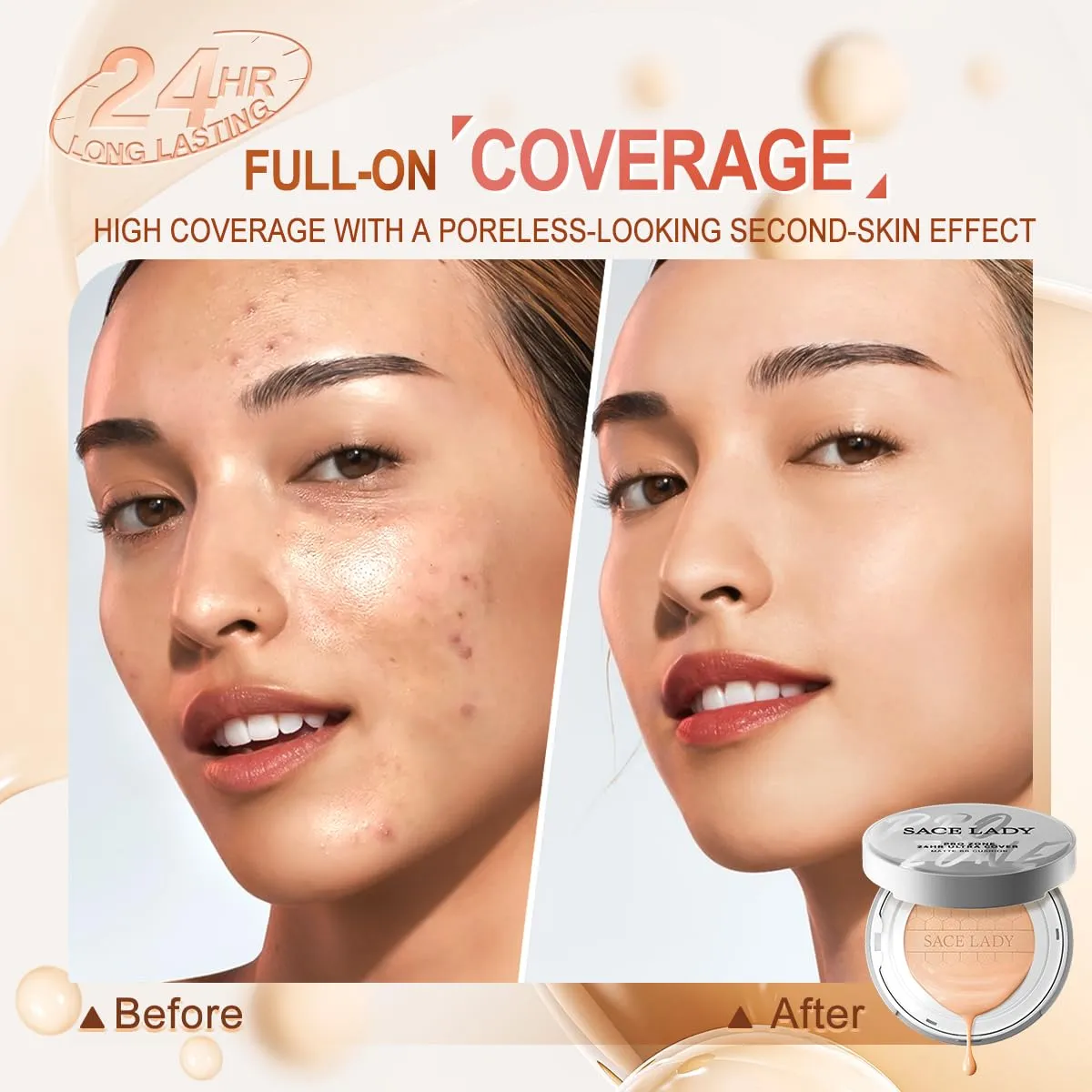 SACE LADY Oil Control BB Cushion Foundation, Full Coverage Long Lasting Ultra Matte BB Foundation Makeup Covers Face Blemishes Evens Skin Tone Face Cosmetics, 0.42Oz (#04, 0.42Oz)