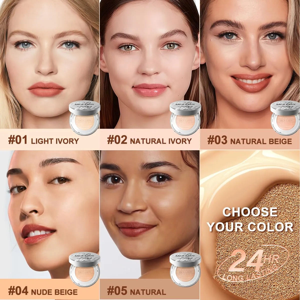 SACE LADY Oil Control BB Cushion Foundation, Full Coverage Long Lasting Ultra Matte BB Foundation Makeup Covers Face Blemishes Evens Skin Tone Face Cosmetics, 0.42Oz (#04, 0.42Oz)