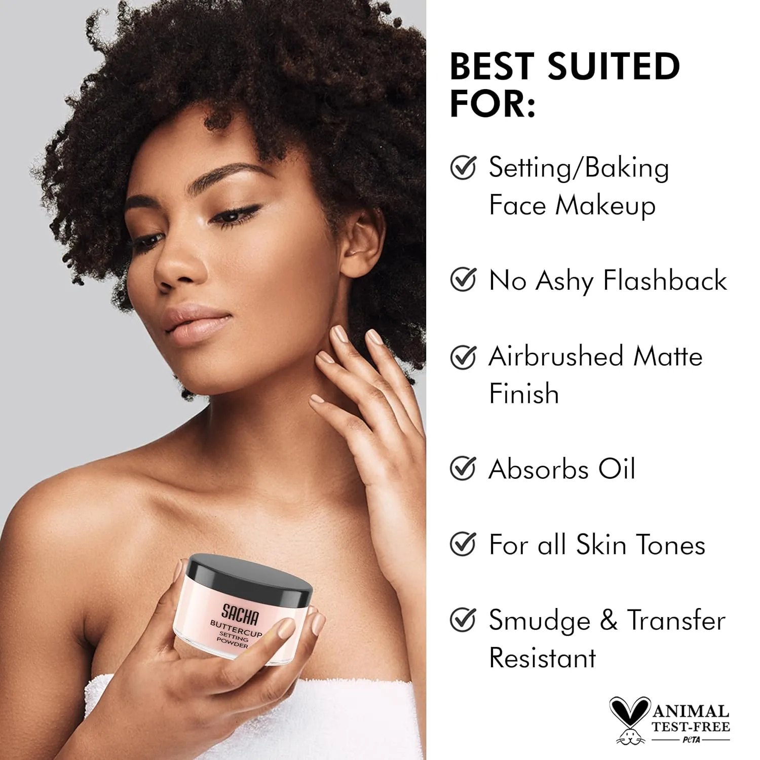Sacha BUTTERCUP Rosé Setting Powder. No Ashy Flashback. Blurs Fine Lines and Pores. Loose, Translucent Face Powder to Set Makeup Foundation or Concealer. For All Skin Tones, 1.75 oz.