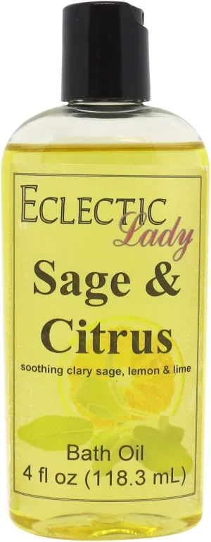 Sage And Citrus Bath Oil by Eclectic Lady - Scented Bath Oil - Relaxing & Moisturizing Bathing Oil - Fragrance Body Oil For Dry & Rough Sensitive Skin - Body Daily Nourishing Shower Oil (4 oz)