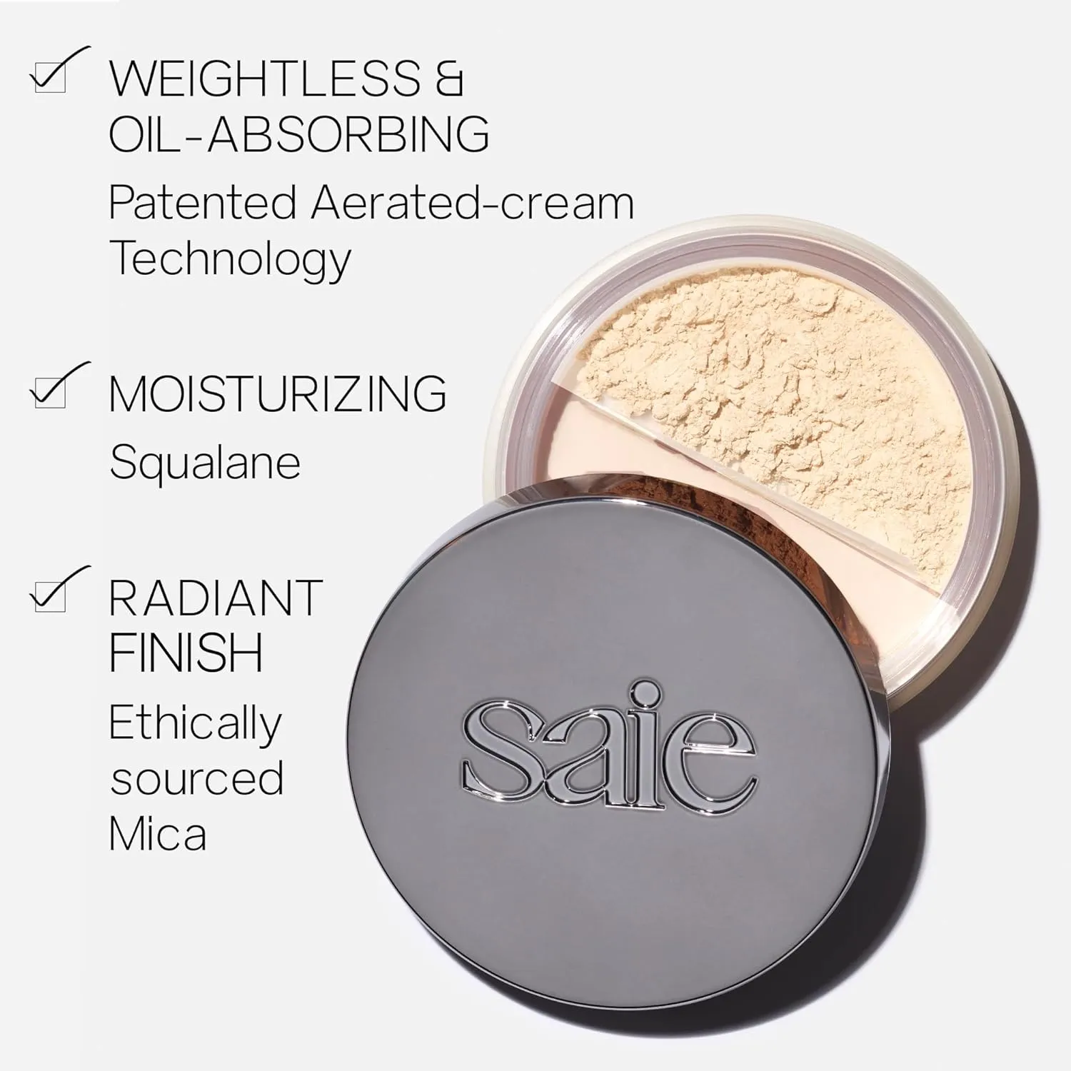 Saie Airset Radiant Loose Setting Powder - Weightless Face Powder to Set, Smooth   Diffuse Face Makeup - Formulated with Hydrating Squalane - Translucent (0.14 oz)