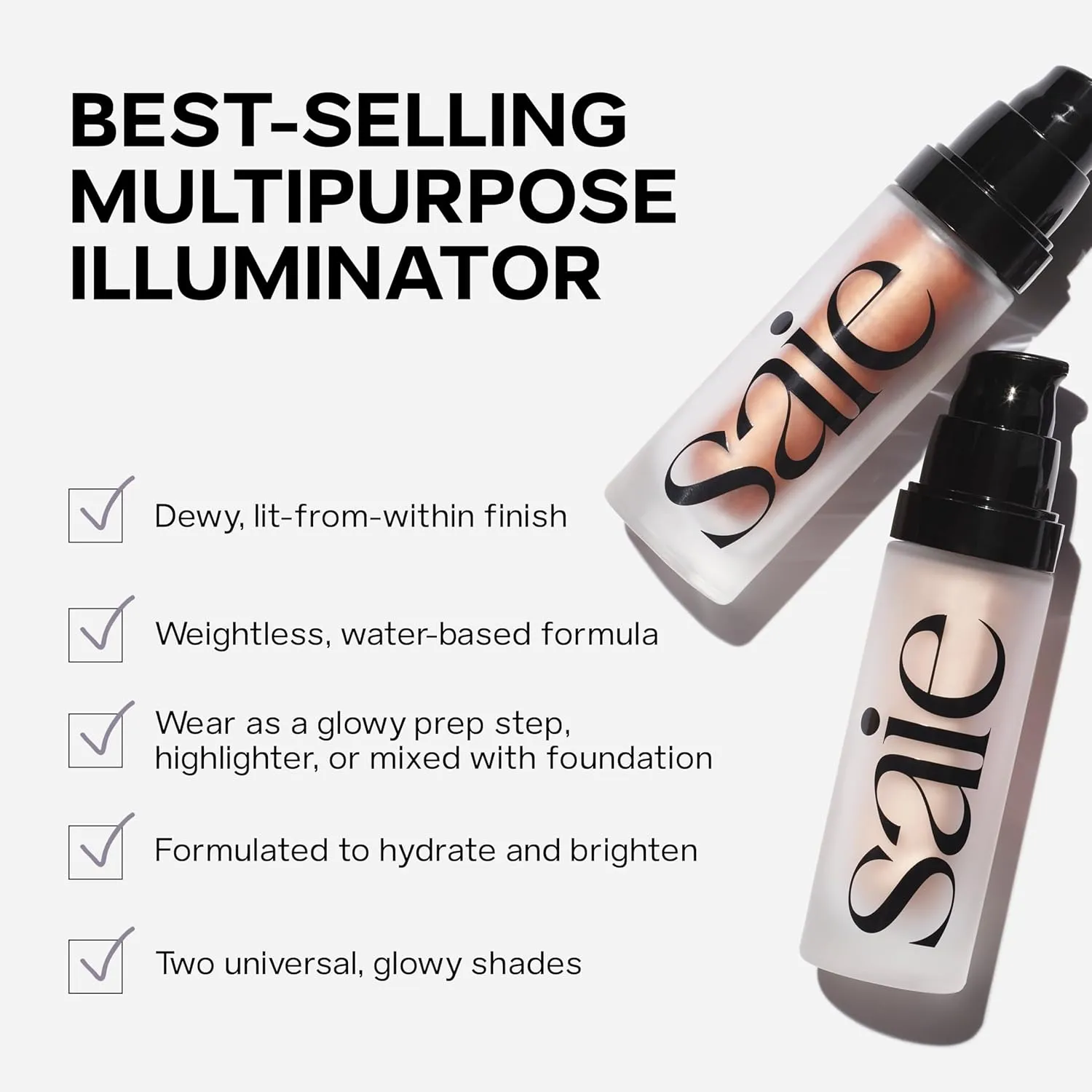 Saie Glowy Super Gel Lightweight Illuminator - Luminizer and Makeup Primer for Glowing Skin - Enriched with Vitamin C   Hydrating Squalane Oil - Sunglow (1 oz)