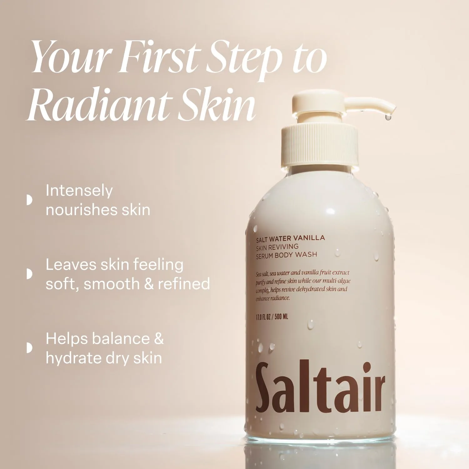Saltair Body Wash, Salt Water Vanilla 2-Pack. Moisturizing Body Cleanser with Monoi Oil and Cupuacu Butter. Luxury Shower Gel for Women and Men. Vegan, Cruelty-Free, Paraben-Free. 2x 17oz Pump Bottles