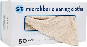 S&T INC. 50 Pack Microfiber Cleaning Cloth with Box, Bulk Towels for Home, Reusable Microfiber Towels for Cars, Cleaning Rags, Oatmeal, 11.8 Inches x 11.8 Inches, 50 Count