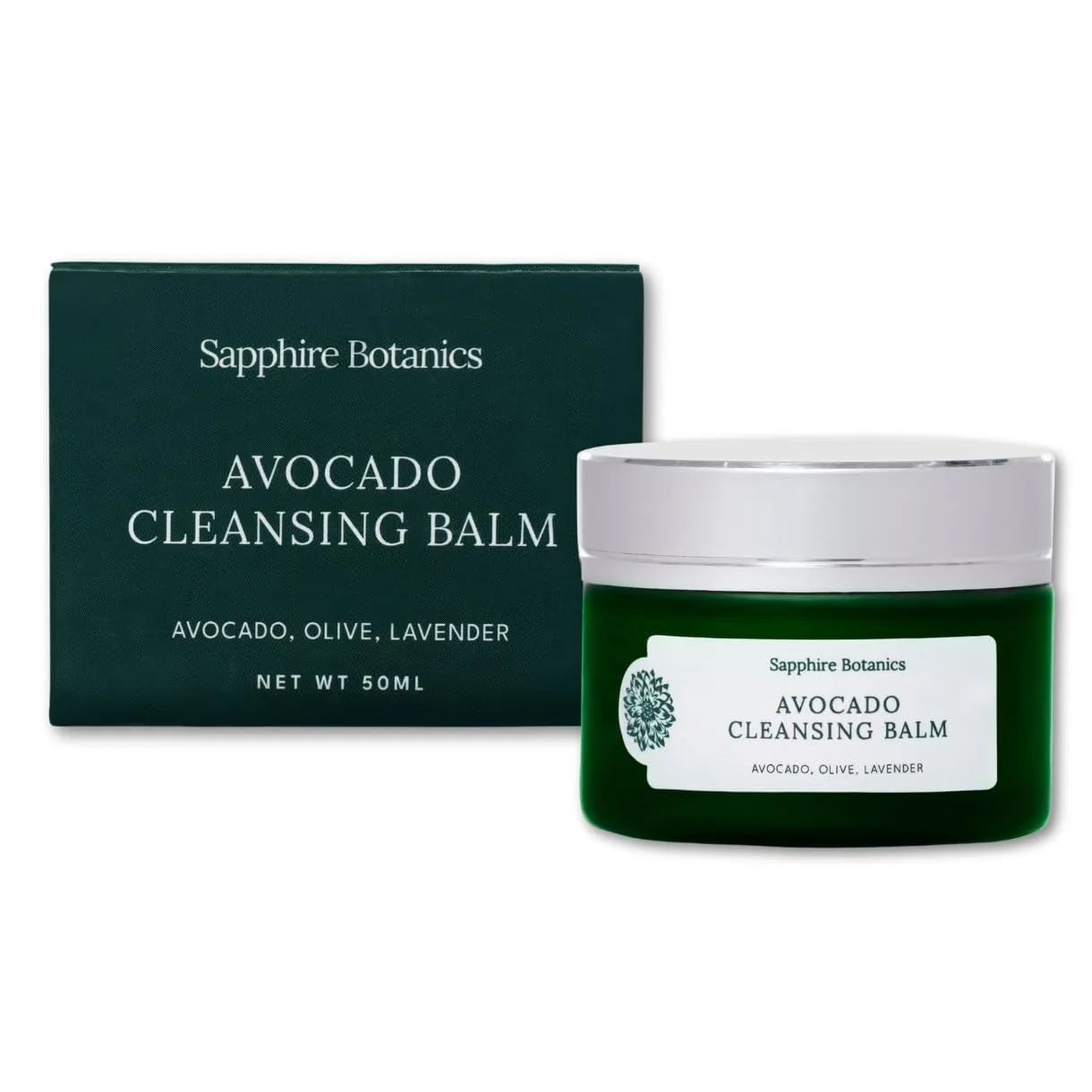 SAPPHIRE BOTANICS Avacado Cleansing Balm - 50gm | Enriched with Avacado, Olive, and Lavender | Gentle Makeup Remover | Cleanses & Nourishes Skin | Balm-Oil-Milk Formula | Suitable for All Skin Type