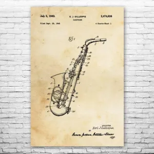 Saxophone Poster Print, Jazz Club Art, Saxophone Decor, Music Teacher Gift, Retro Saxophone, Saxophonist Gift Vintage Paper (11 inch x 17 inch)