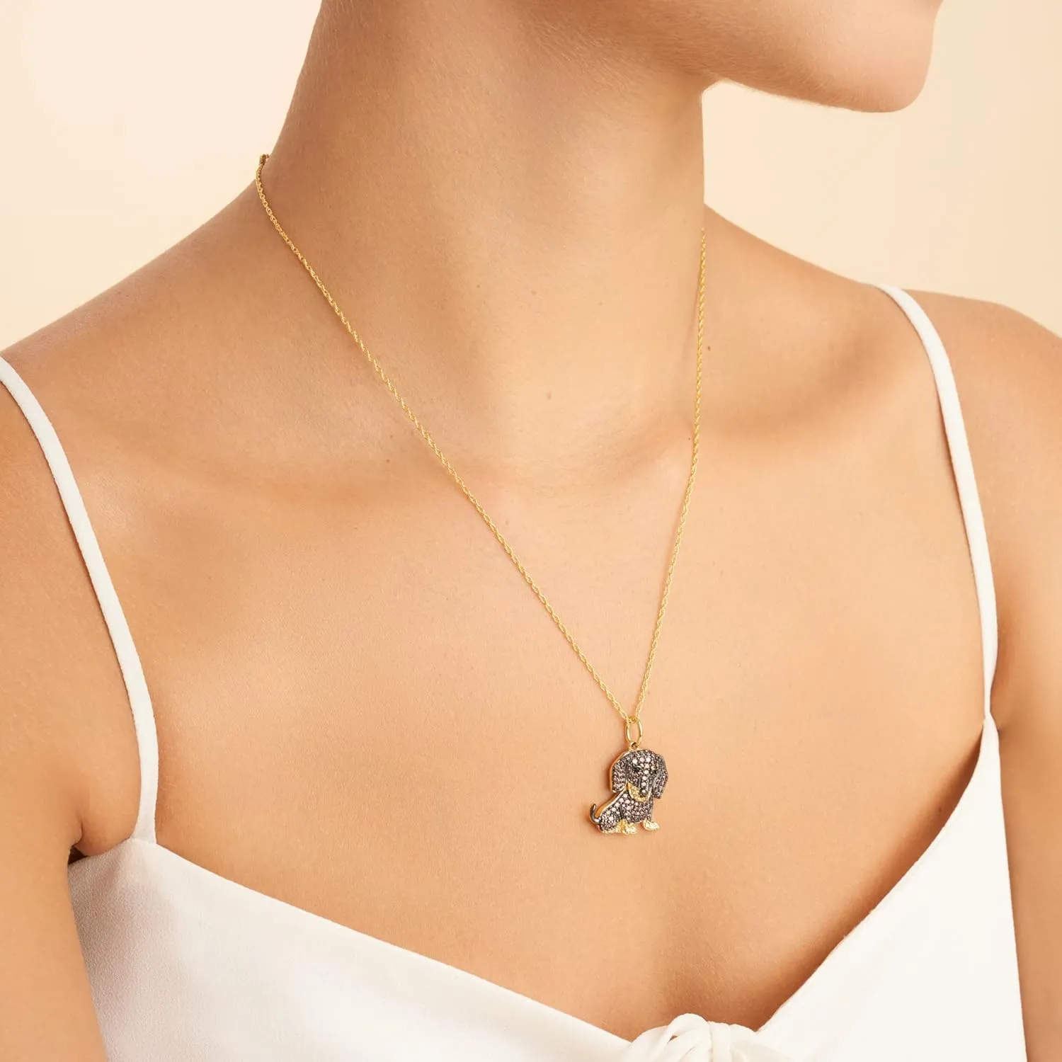SCAMPER & CO Dog Breed Cubic Zirconia Puppy Charm Pendant Necklaces for Women - Genuine Gemstone with Elegant Backplate, Premium Plated Sterling Silver Necklace for Women Easy Closure 18 to 20 inch