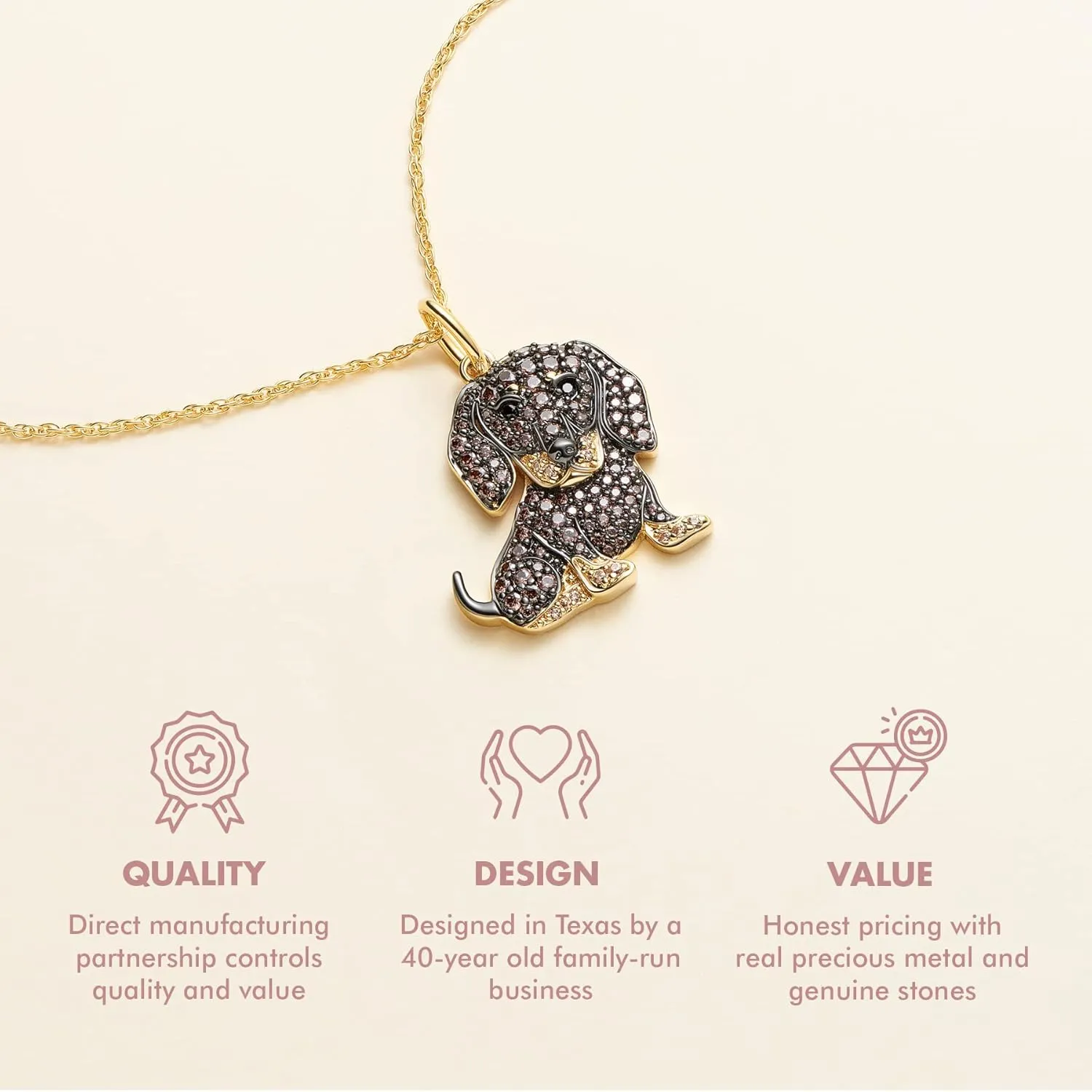 SCAMPER & CO Dog Breed Cubic Zirconia Puppy Charm Pendant Necklaces for Women - Genuine Gemstone with Elegant Backplate, Premium Plated Sterling Silver Necklace for Women Easy Closure 18 to 20 inch