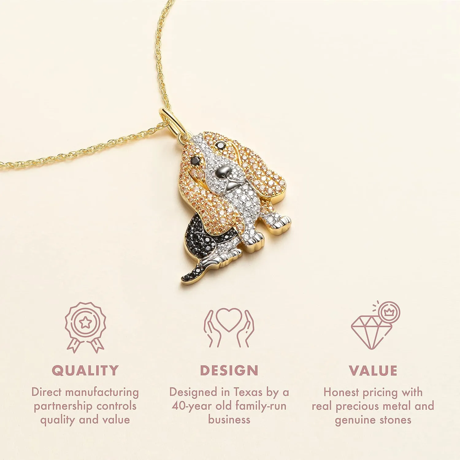 SCAMPER & CO Dog Breed Cubic Zirconia Puppy Charm Pendant Necklaces for Women - Genuine Gemstone with Elegant Backplate, Premium Plated Sterling Silver Necklace for Women Easy Closure 18 to 20 inch