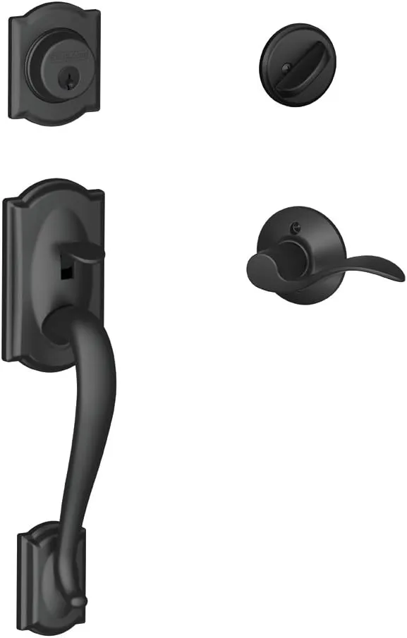 SCHLAGE Camelot Single Cylinder Handleset and Left Hand Accent Lever, Matte Black (F60 CAM 622 Acc LH)