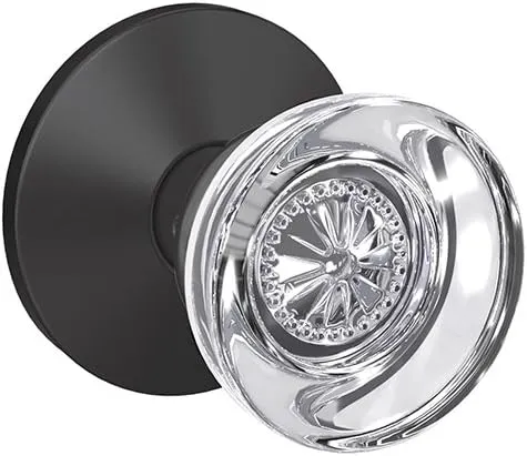 Schlage Custom FC172 HOB 622 KIN Hobson Non-Turning Glass Knob with Kinsler Trim, Matte Black