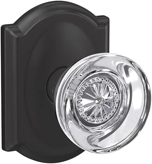 Schlage Custom FC21 HOB 622 CAM Hobson Glass Knob with Camelot Trim Hall-Closet and Bed-Bath Lock, Matte Black