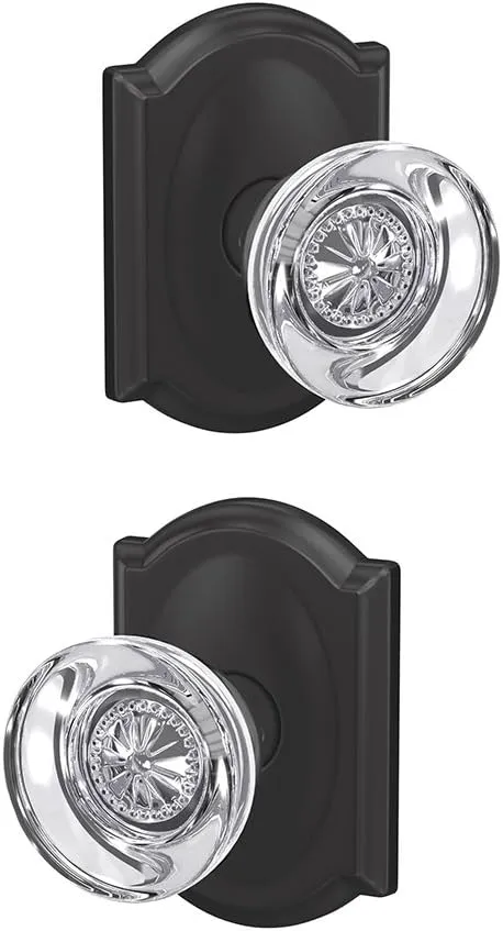 Schlage Custom FC21 HOB 622 CAM Hobson Glass Knob with Camelot Trim Hall-Closet and Bed-Bath Lock, Matte Black