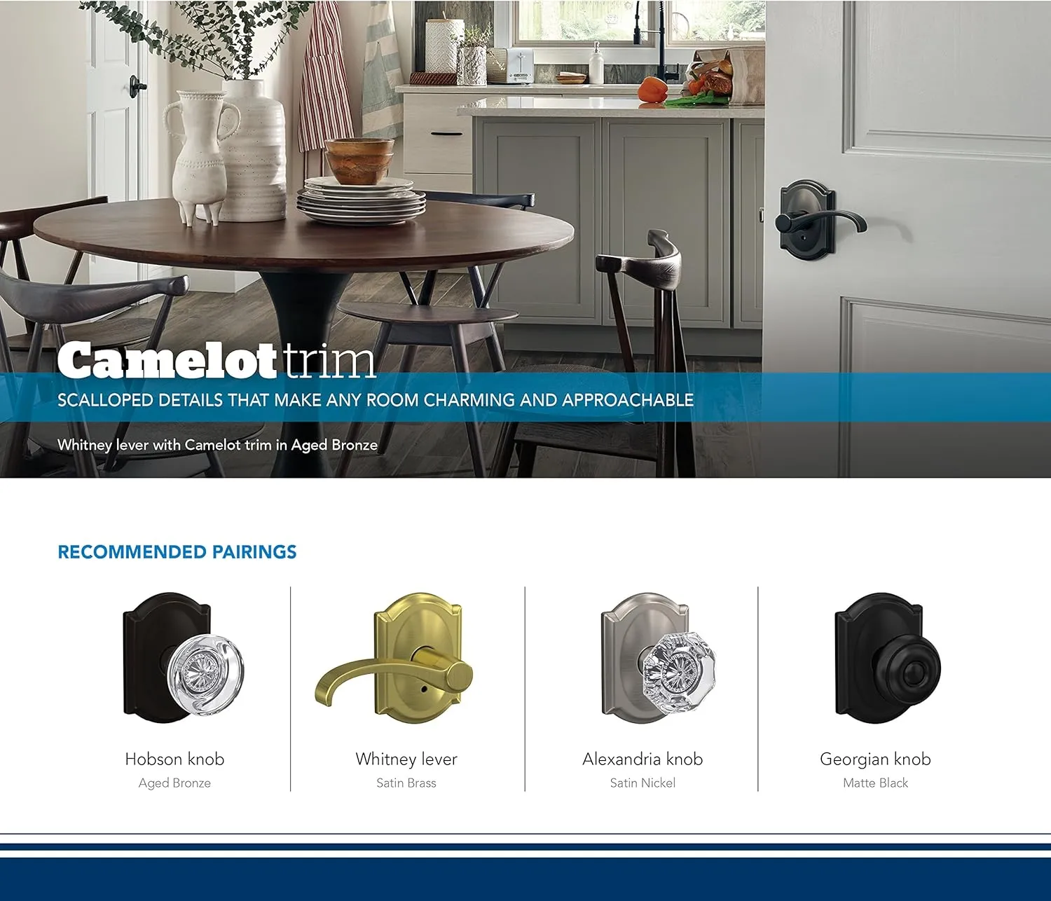 Schlage Custom FC21 HOB 622 CAM Hobson Glass Knob with Camelot Trim Hall-Closet and Bed-Bath Lock, Matte Black
