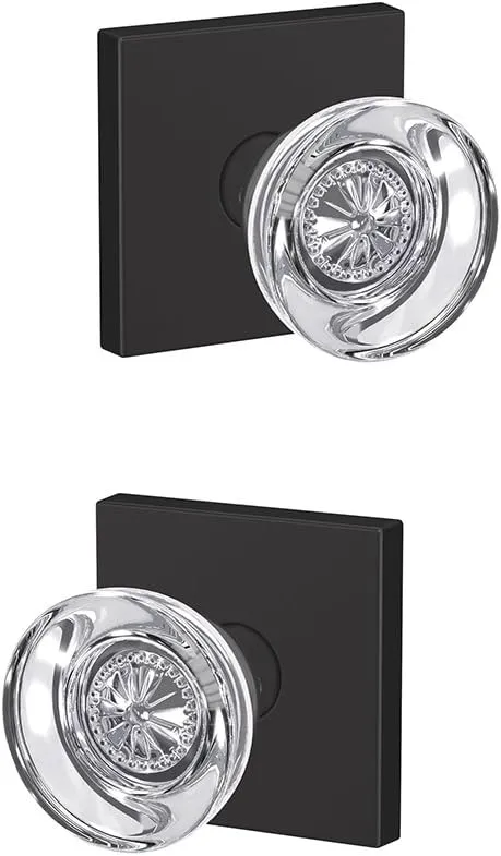 Schlage Custom FC21 HOB 622 COL Hobson Glass Knob with Collins Trim Hall-Closet and Bed-Bath Lock, Matte Black