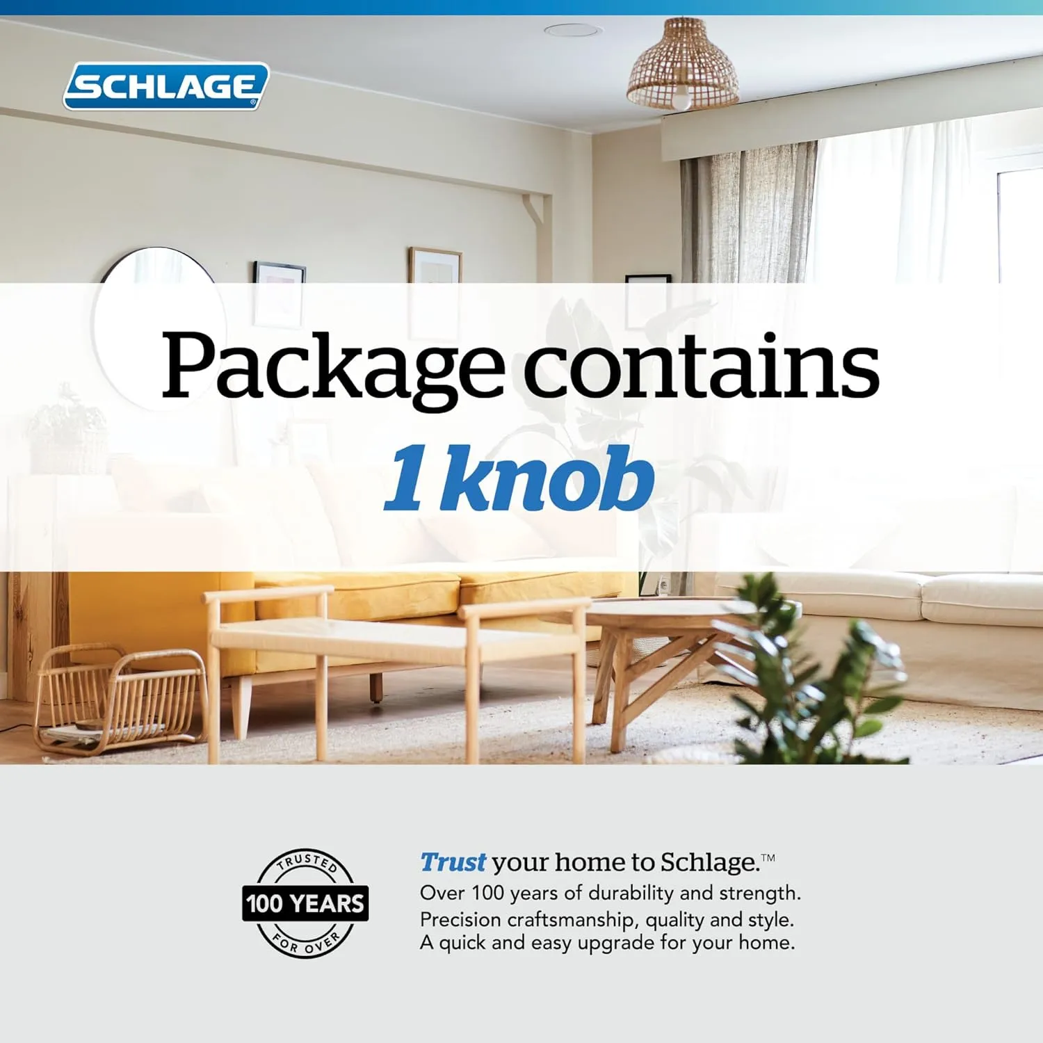 Schlage F170 BWE 622 COL Bowery Knob with Collins Trim Non-Turning Dummy Door Handle, Matte Black