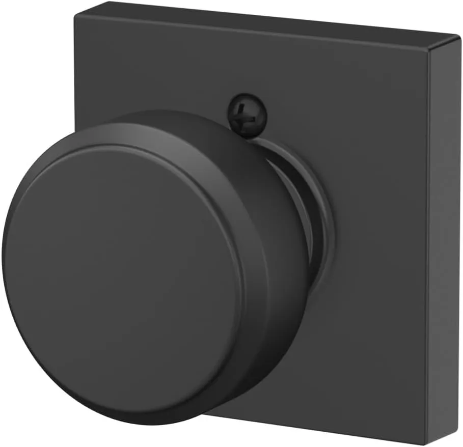 Schlage F170 BWE 622 COL Bowery Knob with Collins Trim Non-Turning Dummy Door Handle, Matte Black