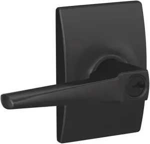 SCHLAGE F51A ELR 622 CEN Eller Lever with Century Trim Keyed Entry Lock, Matte Black