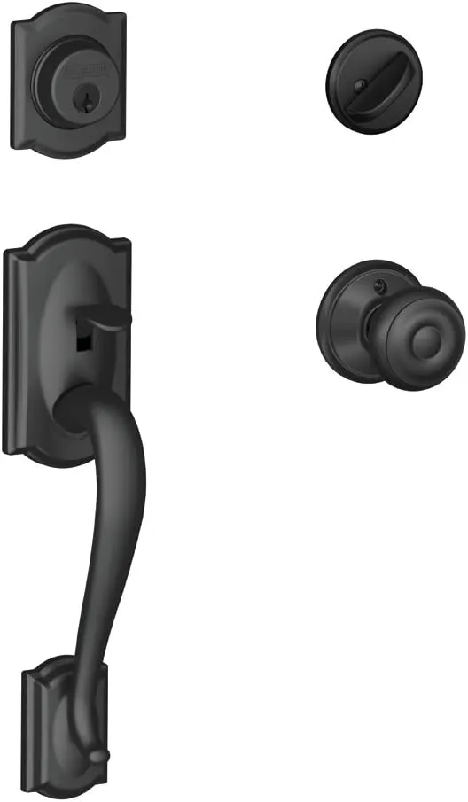 SCHLAGE Lock Company Camelot Single Cylinder Handleset and Georgian Knob, Matte Black (F60 CAM 622 GEO)