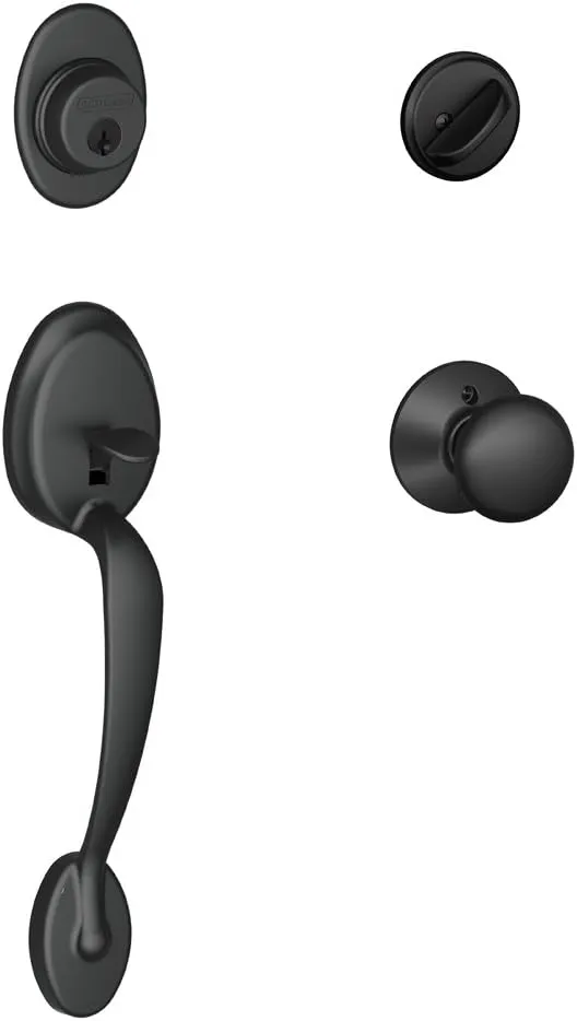 SCHLAGE Plymouth Single Cylinder Handleset and Plymouth Knob, Matte Black (F60 PLY 622)