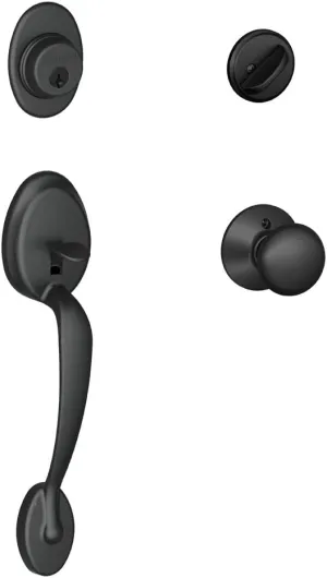 SCHLAGE Plymouth Single Cylinder Handleset and Plymouth Knob, Matte Black (F60 PLY 622)