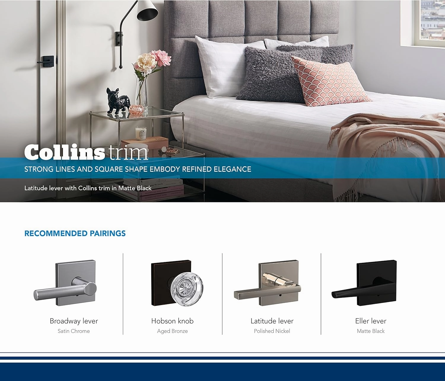 Schlage Custom FC21 PLY 622 COL Plymouth Knob with Collins Trim Hall-Closet and Bed-Bath Lock, Matte Black