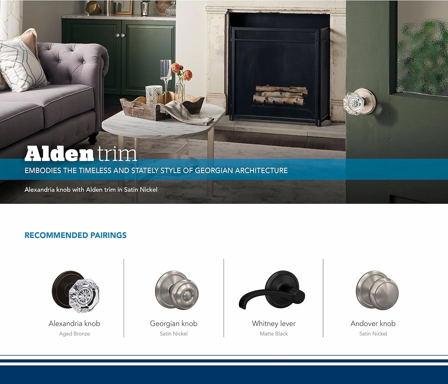 Schlage Custom FC21 WIT 622 ALD Whitney Lever with Alden Trim Hall-Closet and Bed-Bath Lock, Matte Black