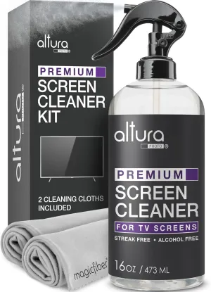 Screen Cleaner Spray & Wipe Kit (Streak & Scratch Free) Computer Screen Cleaner   2 Microfiber Cleaning Cloths Cleaning Kit LCD LED OLED Touchscreen Flat Smart TV Monitor Laptop Electronics Car 16oz