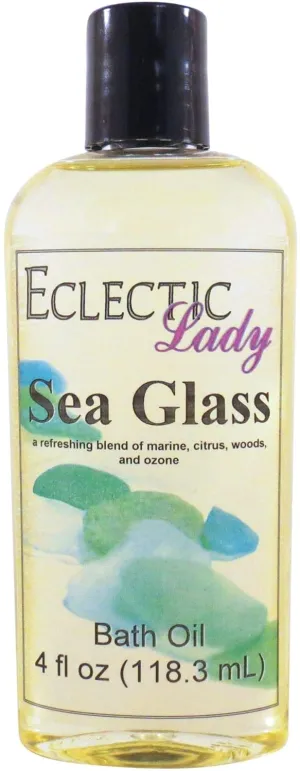 Sea Glass Bath Oil by Eclectic Lady - Scented Bath Oil - Relaxing & Moisturizing Bathing Oil - Fragrance Body Oil For Dry & Rough Sensitive Skin - Body Daily Nourishing Shower Oil (4 oz)